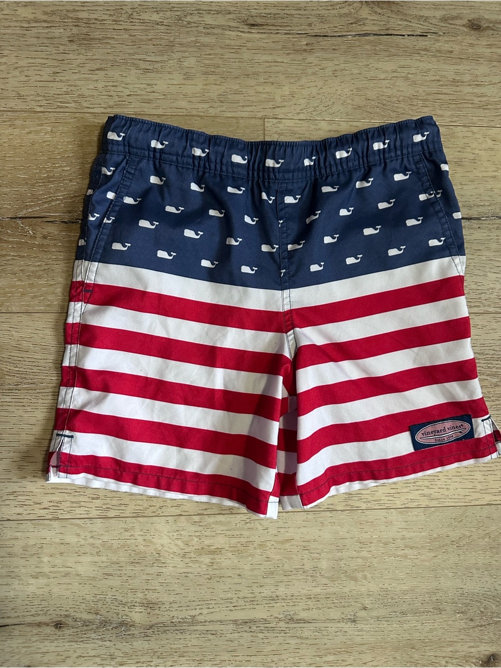 Vineyard Vines Navy, Red & White Whale Flag Swim Shorts
